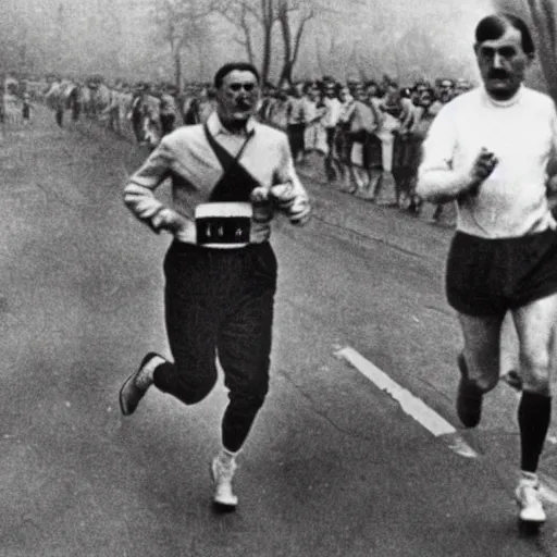 Prompt: adolf hitler running a marathon color photo