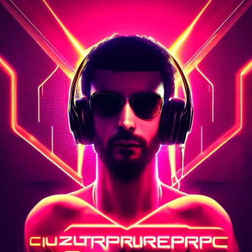 Image similar to electronic dj portrait, cyberpunk 2 0 7 7, cyberpunk, photorealistic, ultra detailed, neon, octane, bokeh, cinematic lighting, cyber, cyberpunk city, headphones, studio quality, feature, scars, cyberface, 8 k