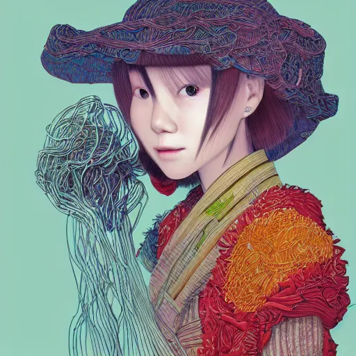 Image similar to the portrait of an incredibly cute and sophisticated japanese woman partially made of onions of all colors, an ultrafine detailed illustration by james jean, final fantasy, intricate linework, bright colors, behance contest winner, vanitas, angular, altermodern, unreal engine 5 highly rendered, global illumination, radiant light, detailed and intricate environment