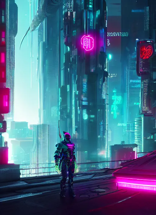 Image similar to cyberpunk neon dragon in night city, ultra detailed, trending on artstation, concept art, octane render, unreal engine,