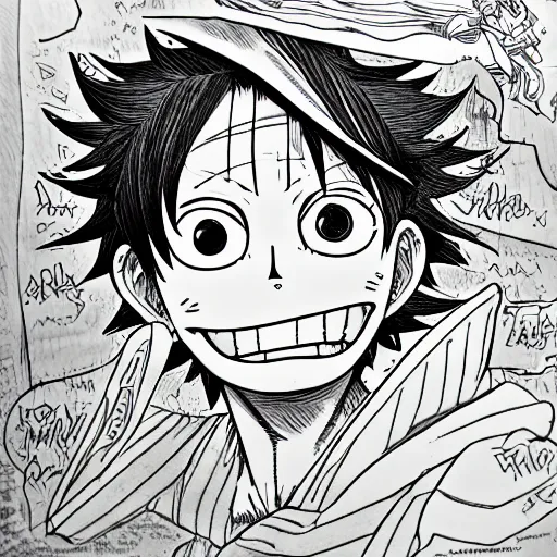 Monkey D. Luffy Line art Drawing Sketch, One Piece manga, angle, white png  | PNGEgg