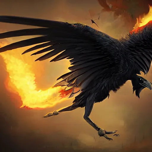 Prompt: detailed digital art, realistic, raven demon flying through the dark night with a mysterious northern blaze, by naomi chen, cgsociety