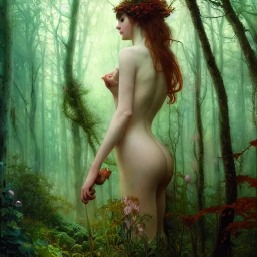 Prompt: dreamy enchanted forest, surreal, fantasy, intricate, elegant, dramatic lighting, emotionally evoking symbolic metaphor, highly detailed, lifelike, photorealistic, digital painting, artstation, concept art, smooth, sharp focus, illustration, art by John Collier and Krenz Cushart and Artem Demura and Alphonse Mucha and Albert Aublet