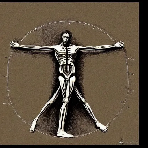 Prompt: The Vitruvian Man revisited by Giger