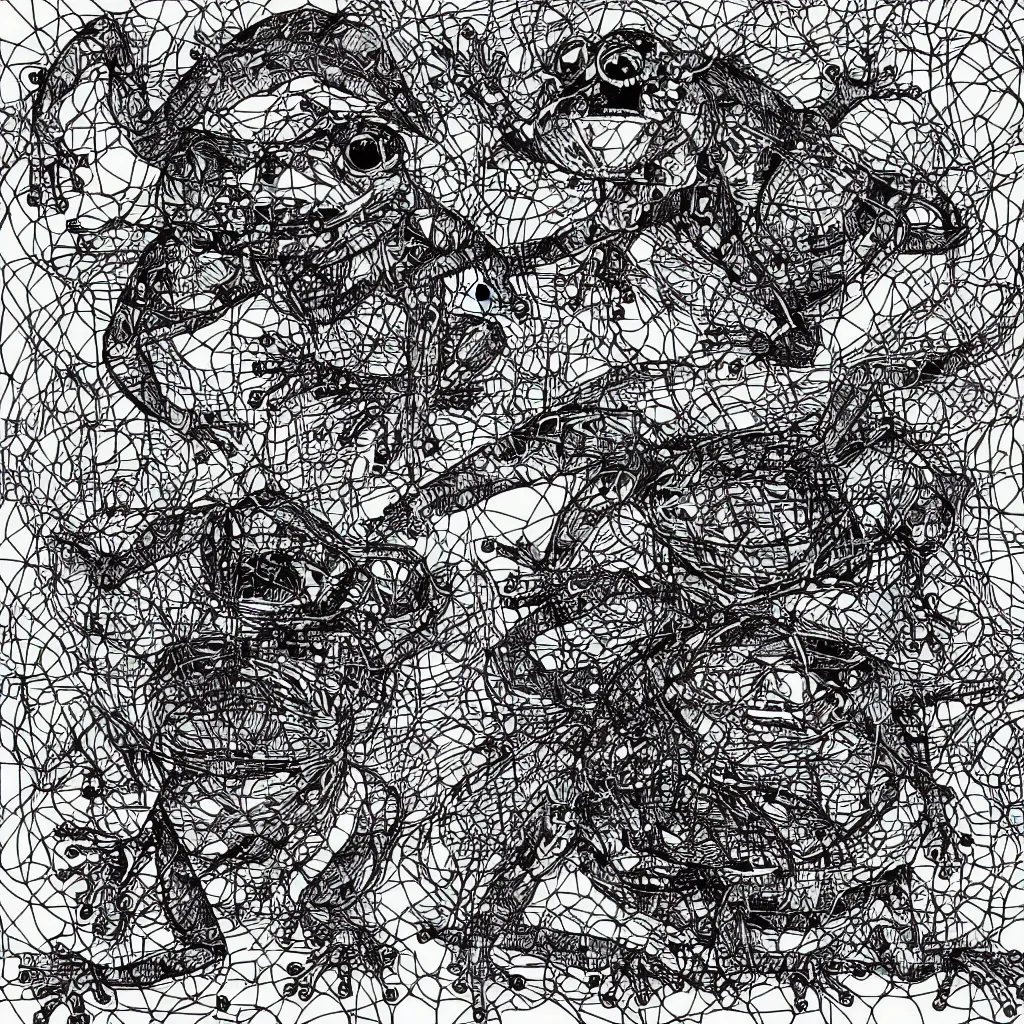 Image similar to toad head, ryuta ueda artwork, breakcore, technical, abstract, interference, computers, vectors, gloom, dimensions, frequency, subtle glitches, frogs, amphibians, geometry, data, minimal, code, cybernetic, album cover, dark, eerie, cyber