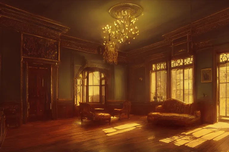 Prompt: an ornate victorian house interior, party inside, scene inside. 1 8 9 0, key visual, conceptart, ambient lighting, highly detailed, digital painting, artstation, concept art, sharp focus, by makoto shinkai and akihiko yoshida and greg manchess