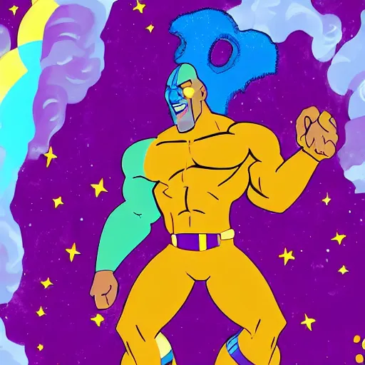 Image similar to the rock as bismuth from steven universe, dwayne the rock johnson with rainbow hair