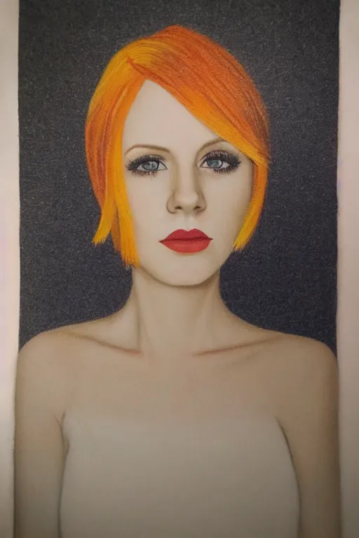 Prompt: ultra realistic hayley williams face portrait in the style of grant wood