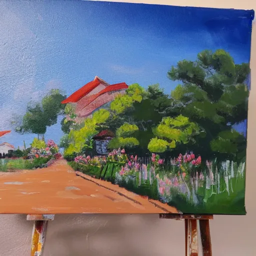 Prompt: an acrylic painting of a country town