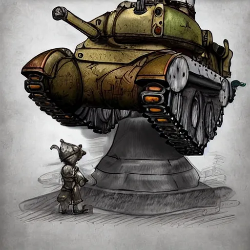 Image similar to a tank with mechanical legs, a gnome peeking out, steam punk, detailed digital art