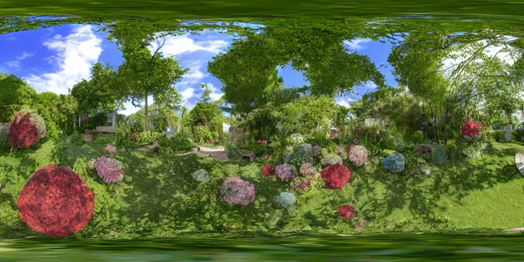 Image similar to seamless equirectangular projection of a 3 6 0 view inside a garden