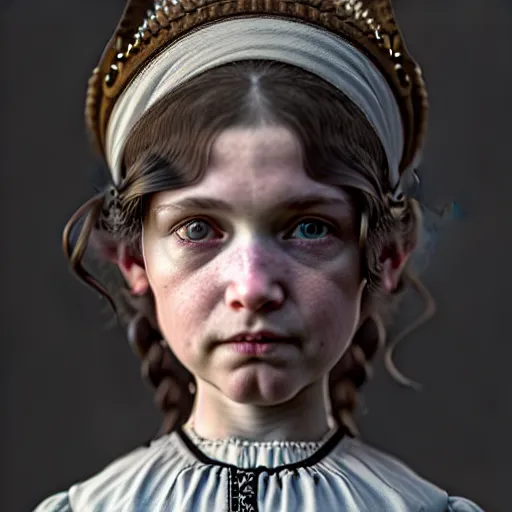 Image similar to cute victorian girl, ultra realistic, concept art, intricate details, dark vibe, highly detailed, photorealistic, octane render, 8 k, unreal engine,