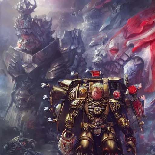 Prompt: donald trump as the emperor of humanity from warhammer 40k made by stanly artgerm lau wlop rossdraws james jean andrei riabovitchev marc simonetti