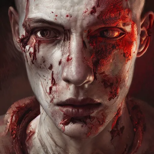 Prompt: portrait painting of a bloodied male butcher, ultra realistic, concept art, intricate details, eerie, highly detailed, photorealistic, octane render, 8 k, unreal engine. art by artgerm and greg rutkowski and alphonse mucha