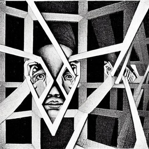 Image similar to impossible inside - out portrait by m. c. escher