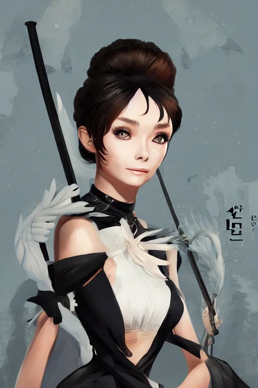 Prompt: Audrey Hepburn in a blade and soul spinoff artbook rendered by the artist Hyung tae Kim , trending on Artstation by Hyung tae Kim, artbook, Taran Fiddler