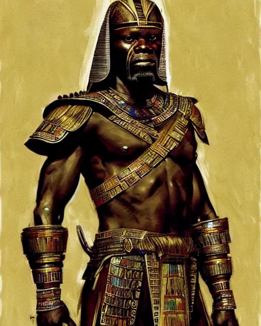 Prompt: concept art by anders zorn and craig mullins depicting djimon hounsou as a temple guard dressed in ancient egyptian decorative armor