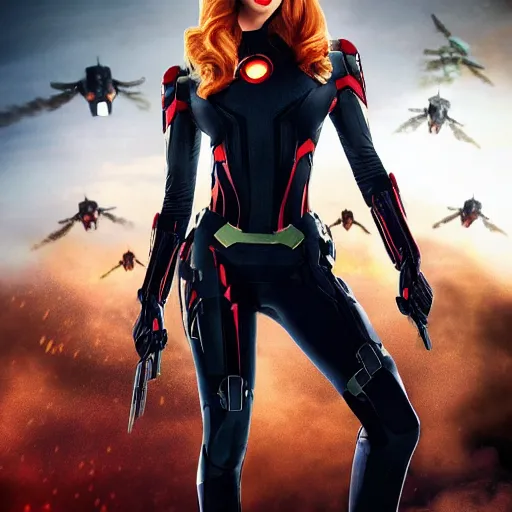 Prompt: A still photograph of Amouranth as Black Widow in Iron Man 2 (2010),