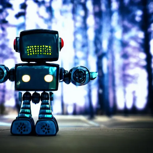 Prompt: tiny robot, professional photo, hdr, bokeh, sci fi