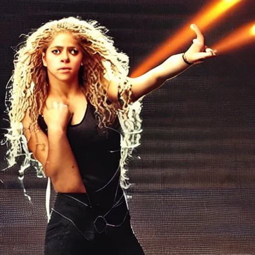 Prompt: Shakira shooting lasers from the eyes