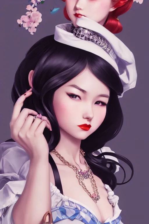 Image similar to a pin up and beautiful fashion charming dreamlke japan girl with lv jewelry, character art, art by artgerm lau and wlop and and ilya kuvshinov and john singer sargent, hyperdetailed, 8 k realistic, symmetrical, frostbite 3 engine, cryengine, dof, trending on artstation, digital art