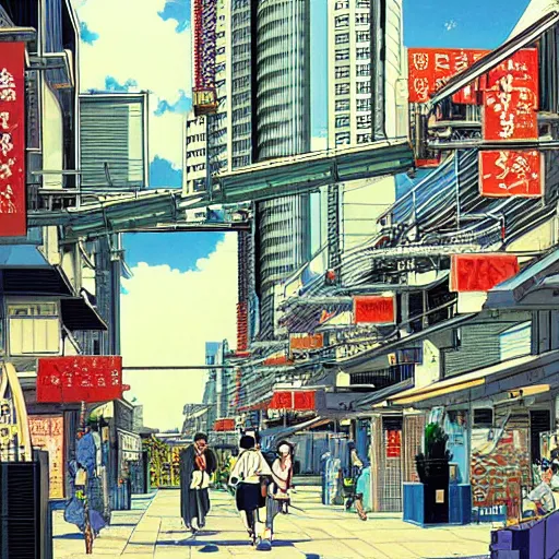 Prompt: japanese town, neighborhood, modern neighborhood, japanese city, underground city, modern city, tokyo - esque town, 2 0 0 1 anime, cel - shading, compact buildings, art by syd mead