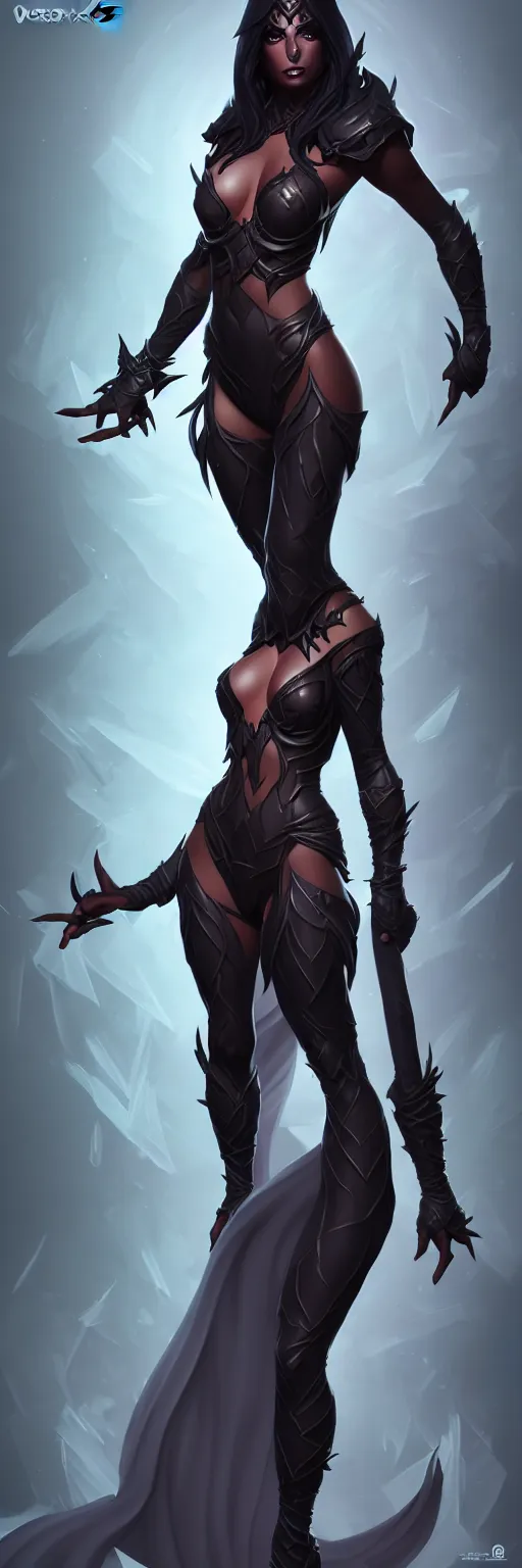 Image similar to dark sorceress full body view, highly detailed, artgerm style, artstation, soft light, sharp focus, illustration, character design, concept art, correct anatomy