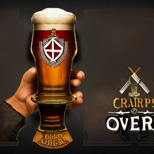 Prompt: Logo of the crusaders order of beer lovers, holding mugs of beer in their hands, graph design, typographic, digital painting, artstation, concept art, smooth, sharp focus, illustration, artstation trending, octane render, unreal engine