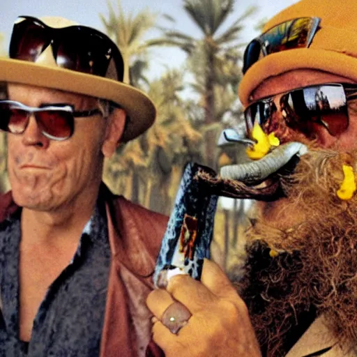 Image similar to hunter s. thompson as camel joe smoking cigarette, detailed faces