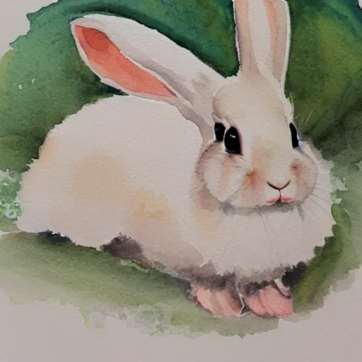 Image similar to a rabbit wearing a beautiful white dress, watercolour, realistic