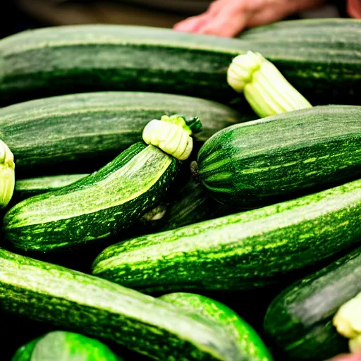 Prompt: mark zuckerberg as a zucchini, on a market stand