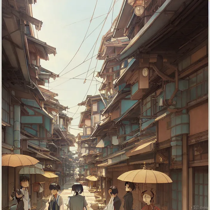 Image similar to empty japanese city, spring, in the style of studio ghibli, j. c. leyendecker, greg rutkowski, artem