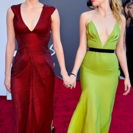 Image similar to brie larson and amber heard holding hands on the red carpet