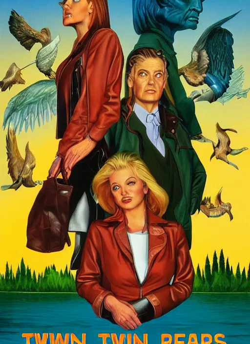 Prompt: twin peaks movie poster art by rowena morrill