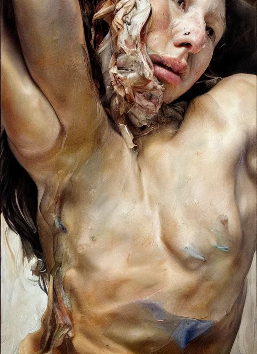 Prompt: high quality high detail painting by jenny saville, hd, a skinny beautiful androgenous person, hair in wind, photorealistic lighting