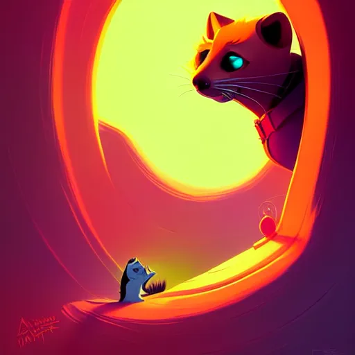 Image similar to curved perspective, extreme narrow, extreme fisheye, digital art of a female marten animal cartoon character by anton fadeev from nightmare before christmas