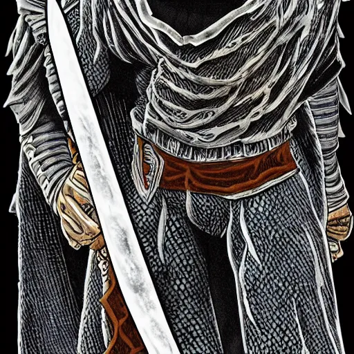 Prompt: Guts, Berserk, in the style of kentaro miura, very detailed, masterpiece, award winning, greatsword, coloured, manga