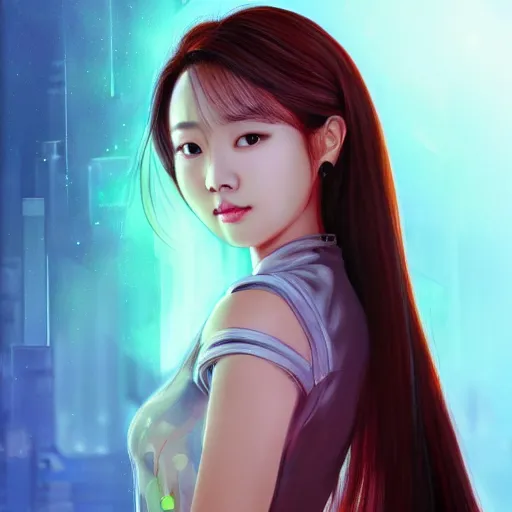 Prompt: photorealistic portrait of a beautiful women, tzuyu. by pu hua, cyberpunk, pixiv contest winner. futuristic. detailed painting