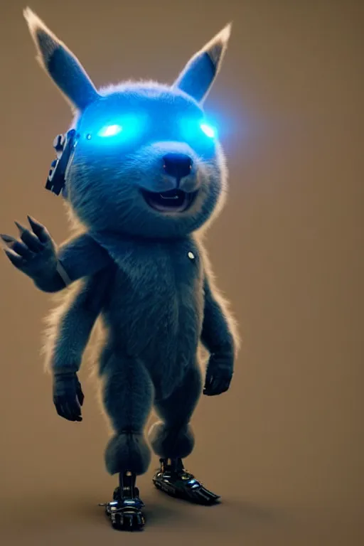 Image similar to high quality 3 d render sci - fi very cute fluffy! wombat!! cyborg soldier dancing, mechanical legs, cyberpunk mask!, highly detailed, unreal engine cinematic smooth, in the style of detective pikachu, hannah yata charlie immer, dark blue neon light, low angle, uhd 8 k, sharp focus