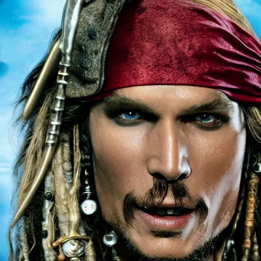 Image similar to Live Action Still of Jerma as a pirate in Pirates of the Caribbean, real life, hyperrealistic, ultra realistic, realistic, highly detailed, epic, HD quality, 8k resolution, body and headshot, film still