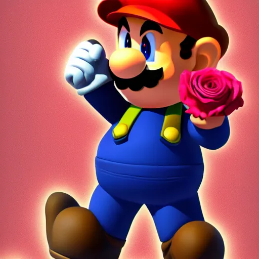 Image similar to Mario in suit holding rose :: Artwork:: Rim Lights:: Artstation::