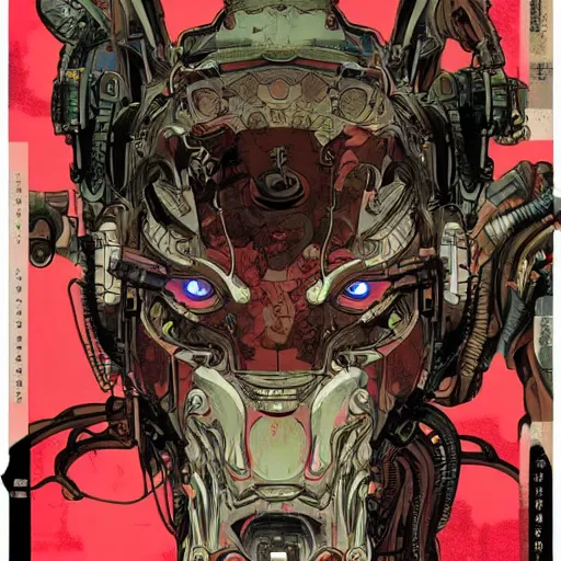 Image similar to cyberpunk oimmortal beast from chinese mythology cyborg portrait, illustration, pop art, splash painting, art by geof darrow, ashley wood, alphonse mucha, makoto shinkai