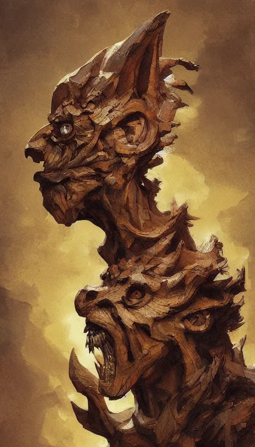 Image similar to wooden gargoyle profiles, paint texture, digital painting, highly detailed, artstation, sharp focus, sunlit, painted by ruan jia, raymond swanland, lawrence alma tadema, zdzislaw beksinski, norman rockwell, jack kirby, tom lovell, alex malveda, greg staples