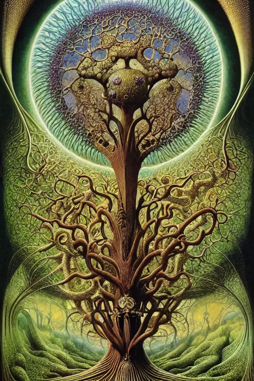 Image similar to tree of life by roger dean and andrew ferez, art forms of nature by ernst haeckel, divine chaos engine, symbolist, visionary, art nouveau, botanical fractal structures, organic, detailed, realistic, surreality