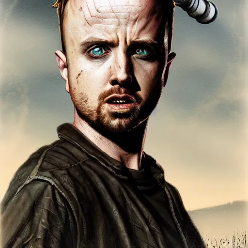 Prompt: Jesse Pinkman, zombie killer, portrait, fantasy, beautiful face, medieval, vivid colors, elegant, concept art, sharp focus, digital art, Hyper-realistic, 4K, Unreal Engine, Highly Detailed, HD, Dramatic Lighting by Brom, trending on Artstation