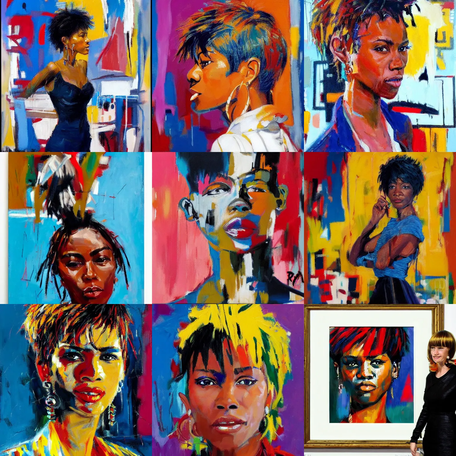 Prompt: a woman with stylish haircut, by robert hagan and basquiat
