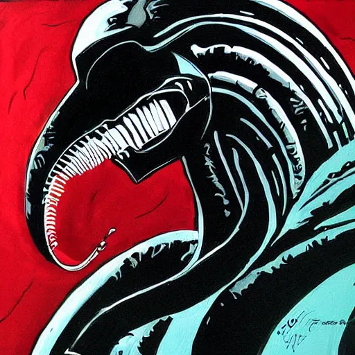 Image similar to xenomorph painting by frank miller