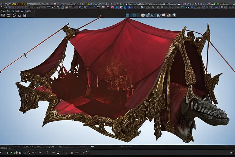 Image similar to 3d sculpt of a huge dark fantasy gothic circus tent, artstaton, League of Legends, red dead redemption2, overwatch, dark souls, digital illustration