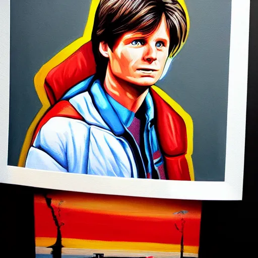 Image similar to a painting of marty mcfly from back to the future