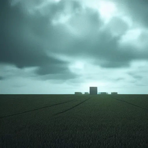 Image similar to an endless very tall wall far away. in a field, dramatic lighting. cloudscape, dystopian, grim, dark, full frame camera, 1 9 9 0 s, award - winning photograph, octane render, 4 k